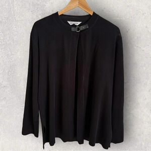 Misook‎ Womens Large Black Open Cardigan Sweater Belted Closure Travel Career